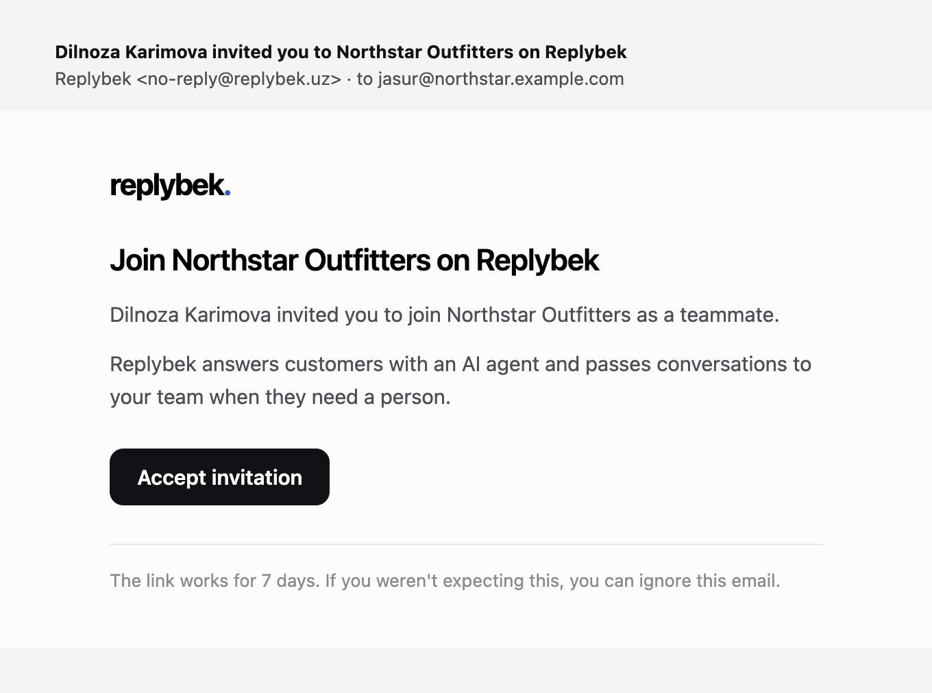 The invitation email.